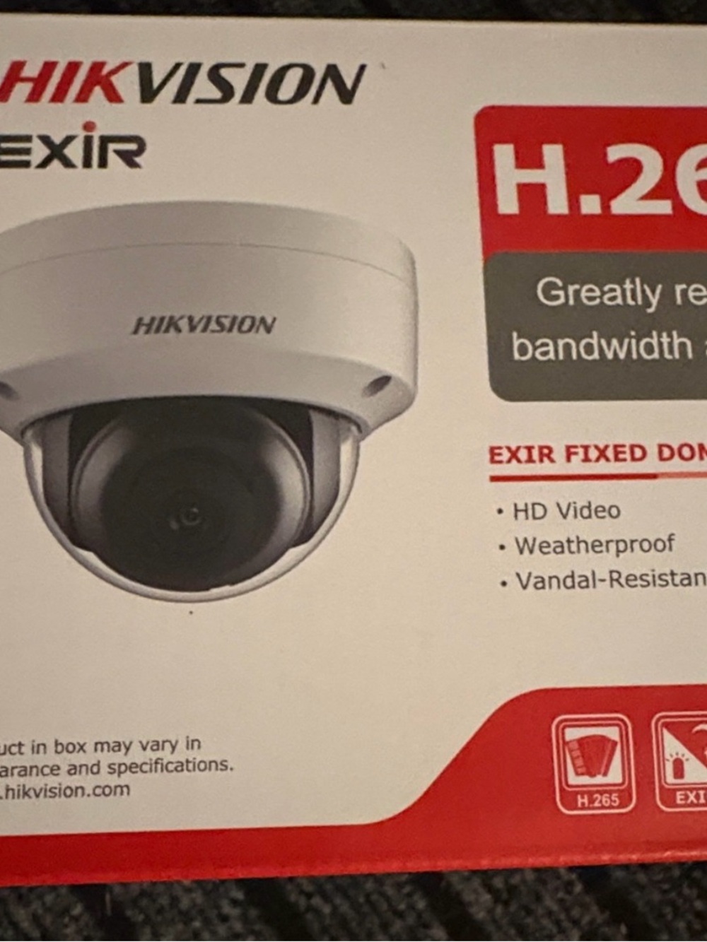 1 Hikvision White Dome Security Cameras with Red Accents (Boxed)